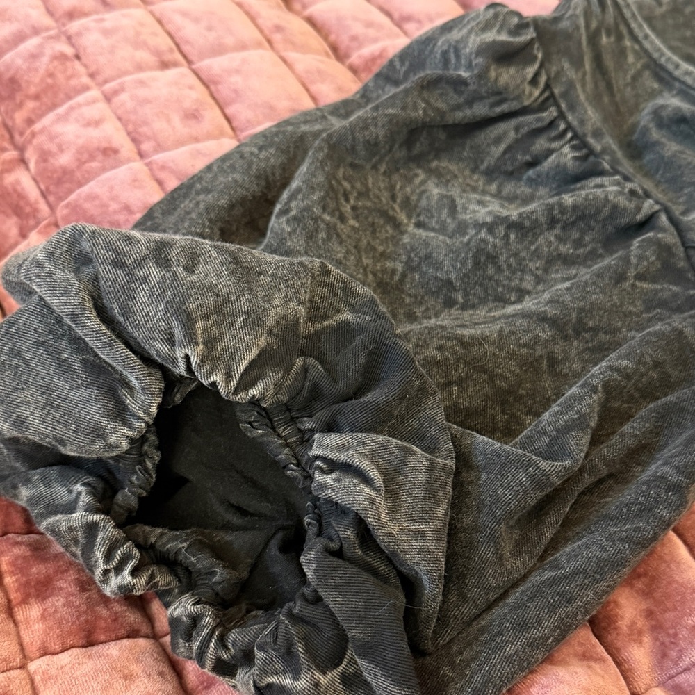 Anthropologie Othilia Acid Wash Puff Sleeve Utility Jumpsuit Charcoal Gray M - Picture 6 of 16